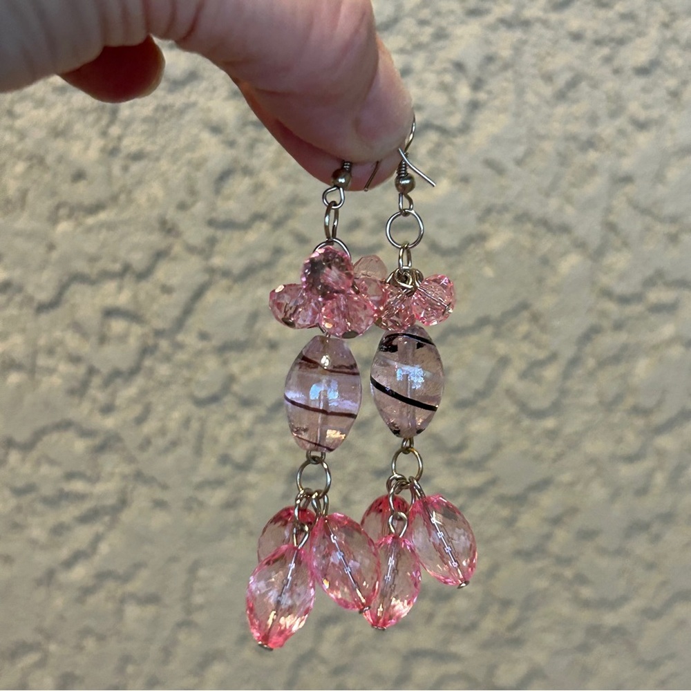 Artisan Pink Glass Drop Cluster Earrings - Picture 5 of 5
